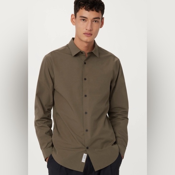 Frank & Oak The Essential Dress Shirt Dark Olive Button-Down Organic Cotton